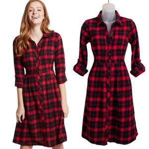 Modcloth Midi Flannel Button Up Plaid Shirt Dress Size 2
